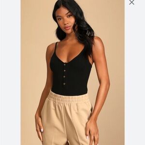 NWT Lulus Ribbed Black Bodysuit, Size L